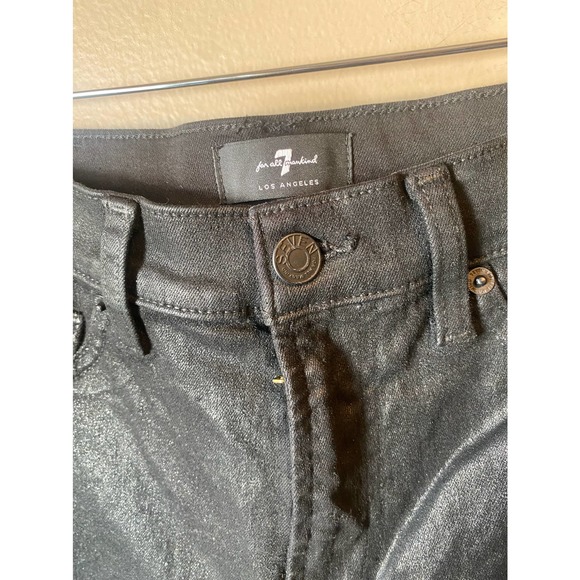 7 For All Mankind Wax Coated High Waist Slim Kick Flare Faux Leather in Black - Picture 9 of 14